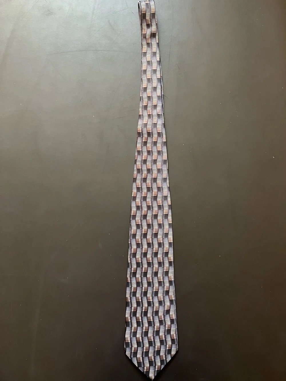 Van Heusen Blue and Brown Wavy Geometric Tie